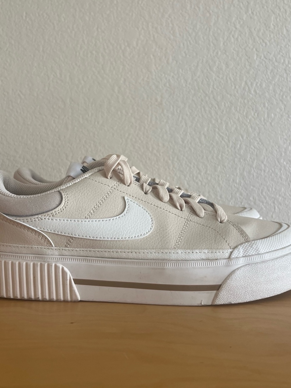 nike beige & white platform sneakers